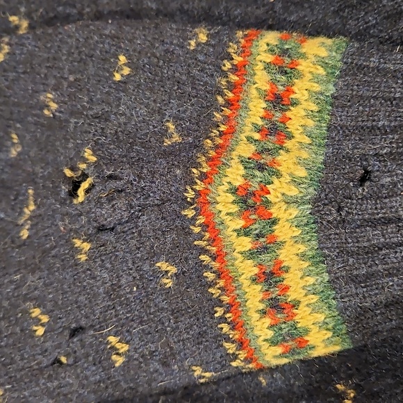 Lambs Wool Polo by Ralph Lauren Vintage Crew Neck Nordic Sweater L Distressed - Picture 6 of 10